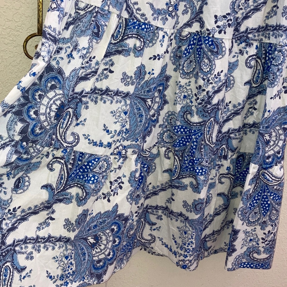 H&M Paisley V-Neck Tiered Dress w/ Gold-Tone Buttons 100% Cotton P2P 21 in. - Picture 8 of 11